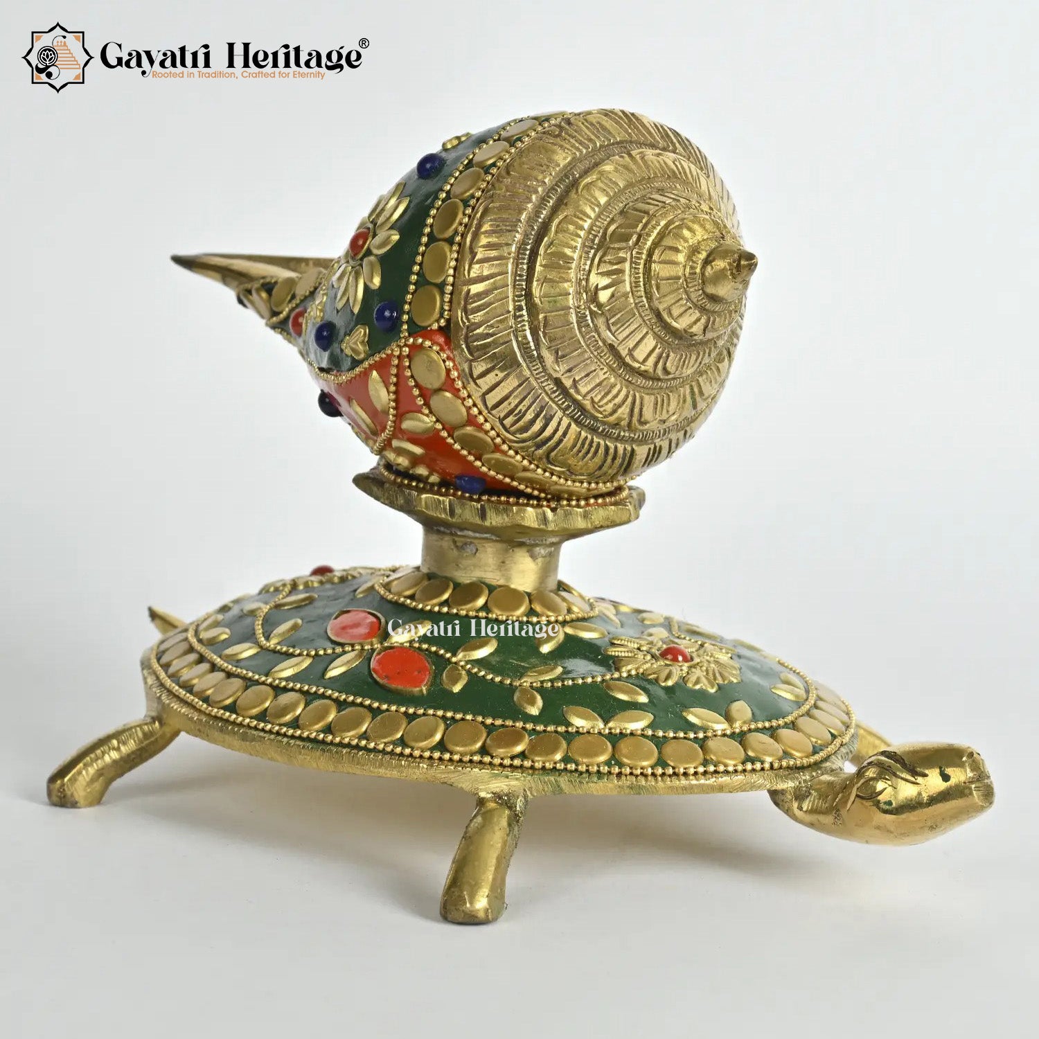 Brass Turtle with Shankh – Auspicious Stone Art Decor | Gayatri Heritage