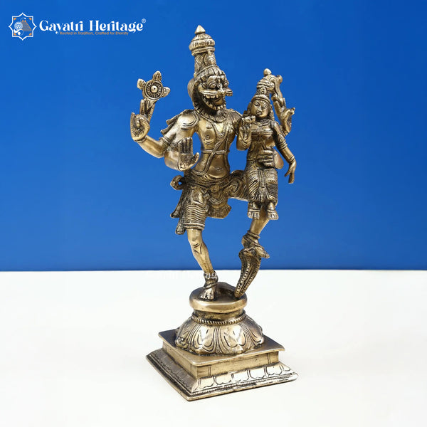 Brass Narasimha with Lakshmi – Divine Protector Idol | Gayatri Heritage