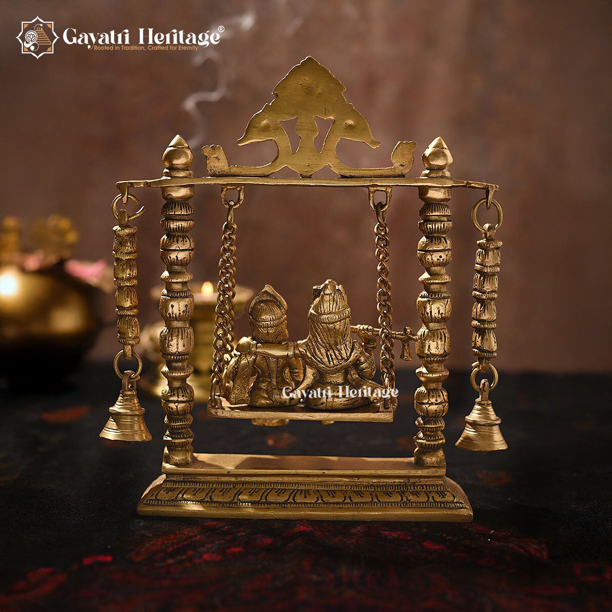 Brass Radha Krishna Jhula – Divine Swing Idol Decor | Gayatri Heritage