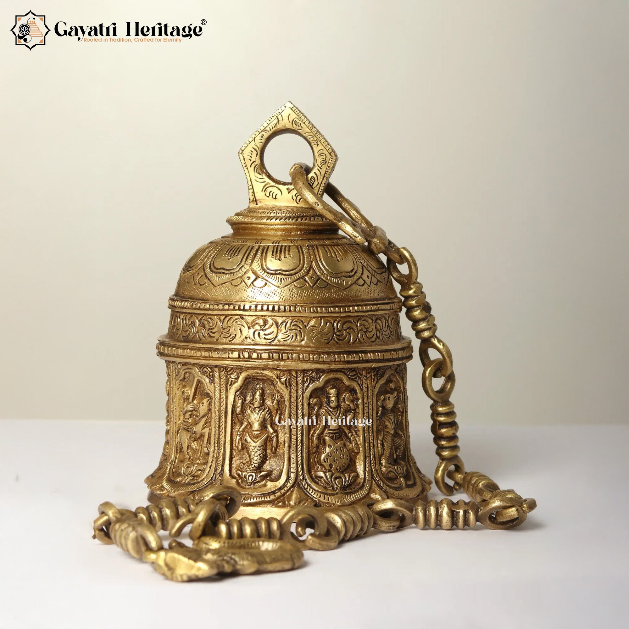 Brass Dashavatar Bell – Divine Sound Temple Decor | Gayatri Heritage