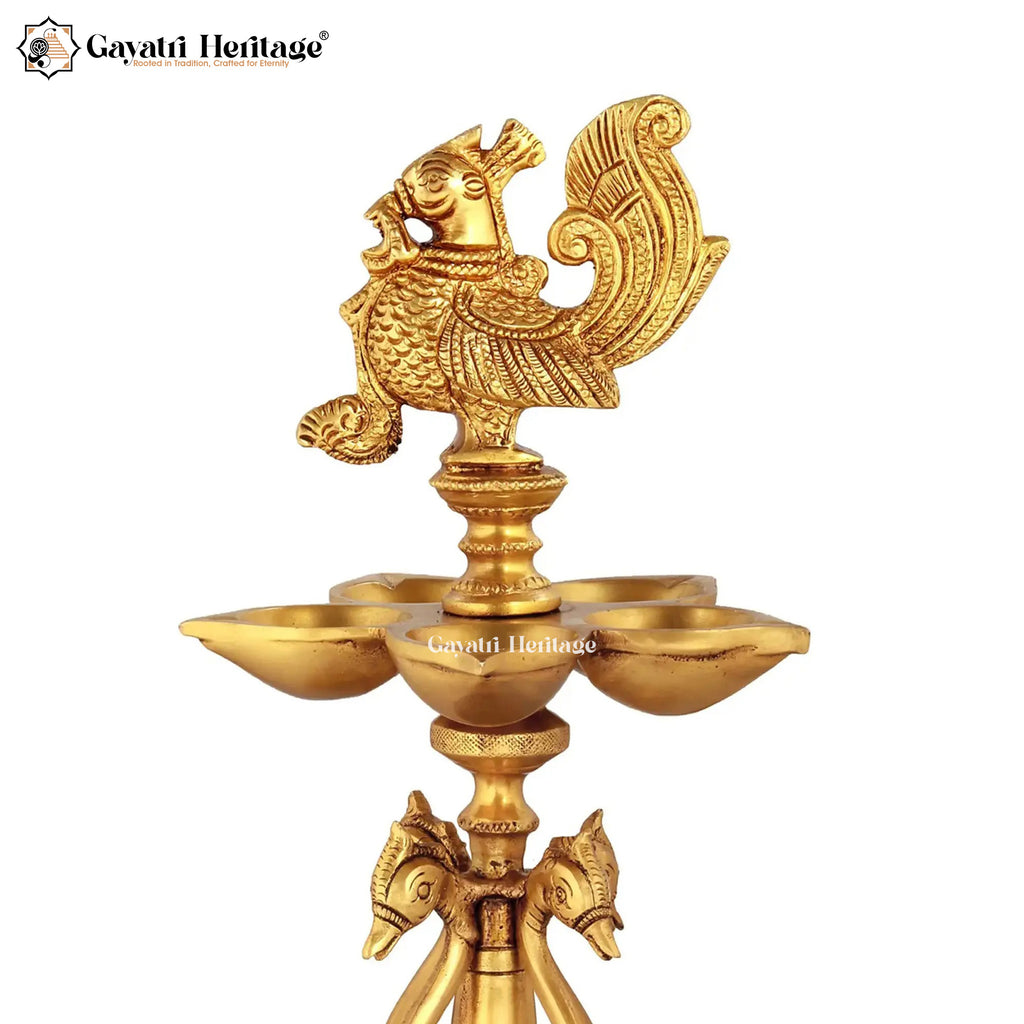 Brass Peacock Lamp Vilakku – Elegant Traditional Diya | Gayatri Heritage