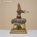 Brass Krishna Playing Flute Statue – Elegant Stone Art