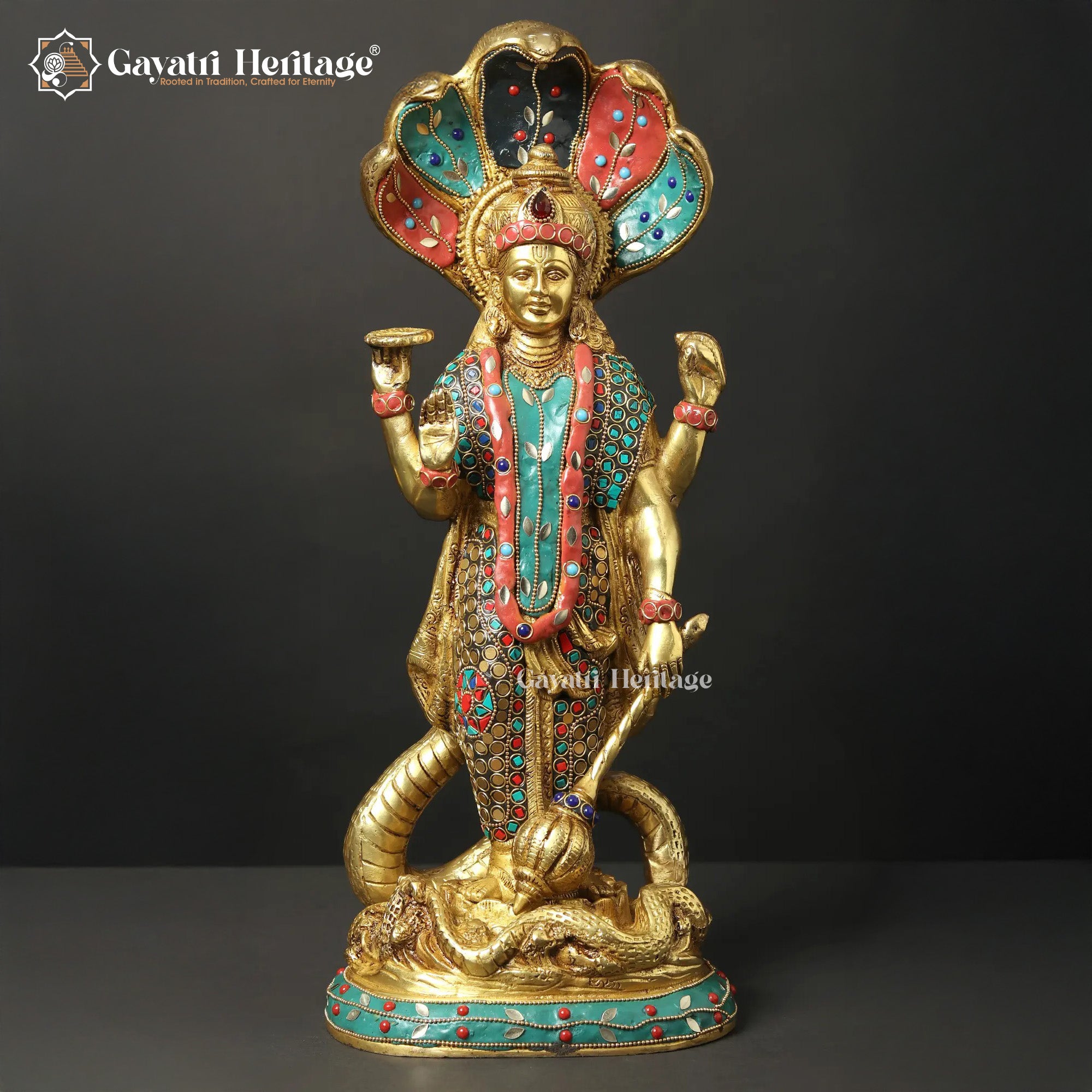Brass Vishnu Laxmi Statue Pair – Divine Harmony for Your Home