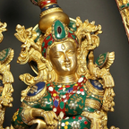 Brass Radha Krishna with Arch – Exquisite Stone Work Idol