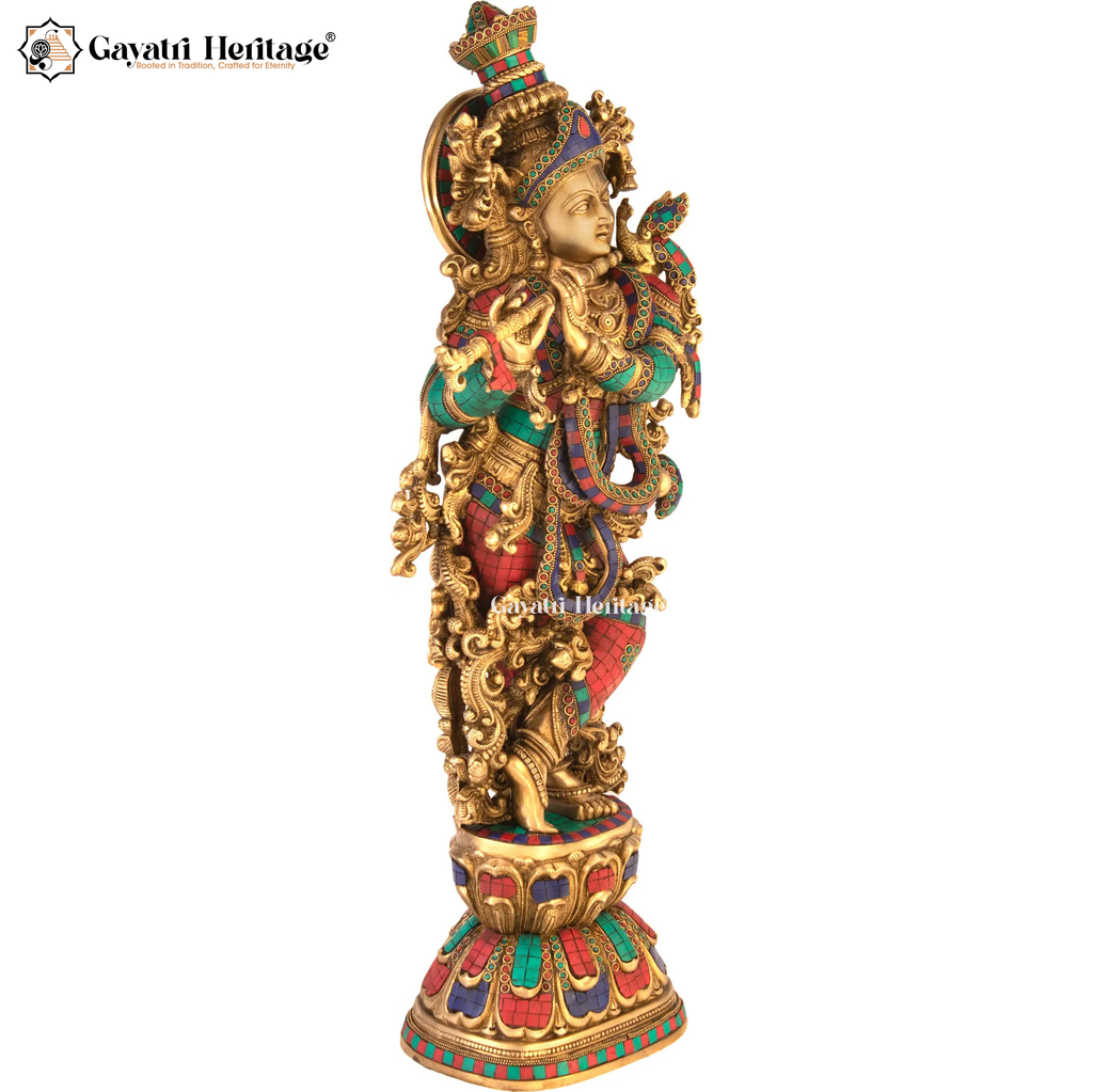 Brass Krishna Statue – Divine Flute Player Idol