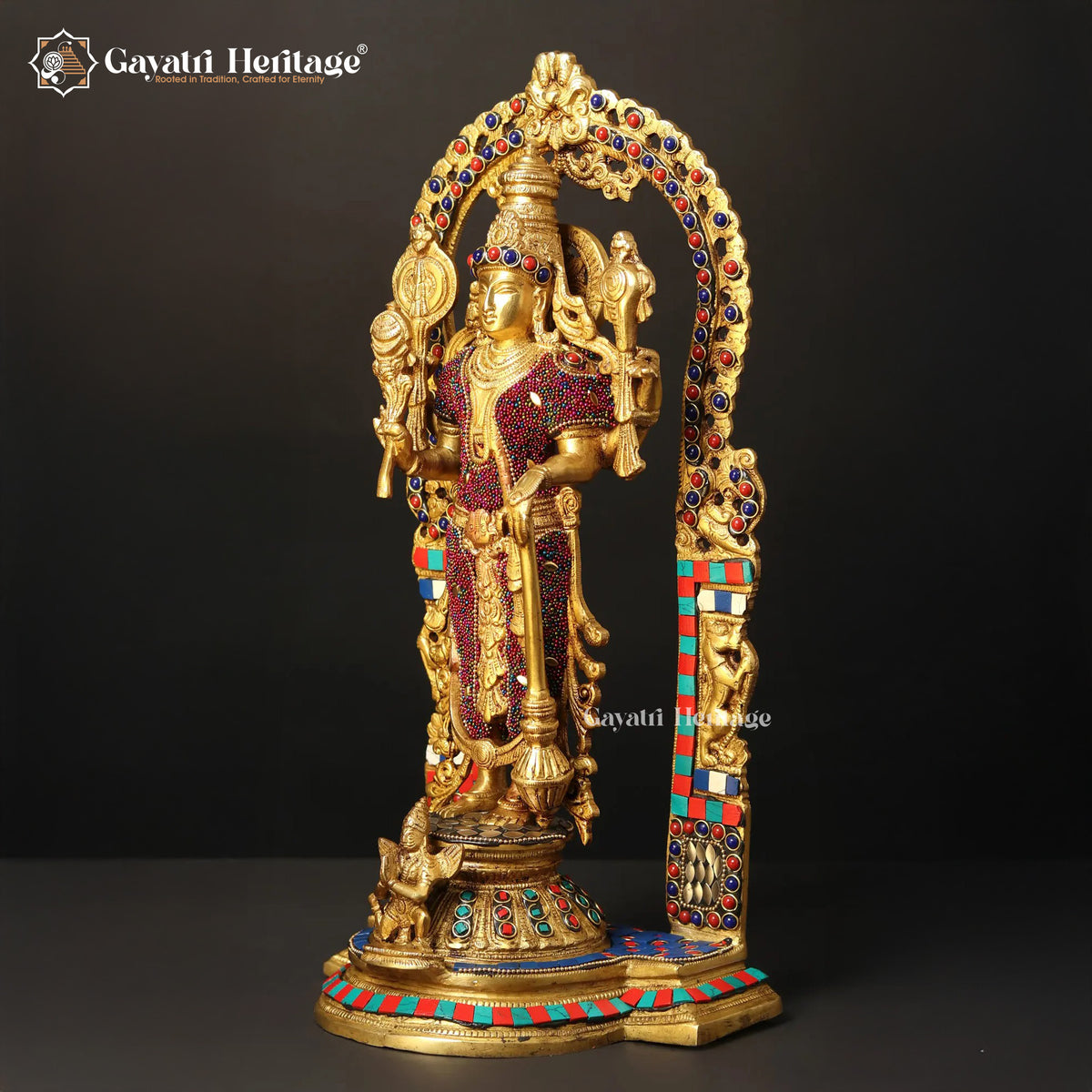 Brass Vishnu in Stone Art – Divine Sculpture for Puja | Gayatri Heritage