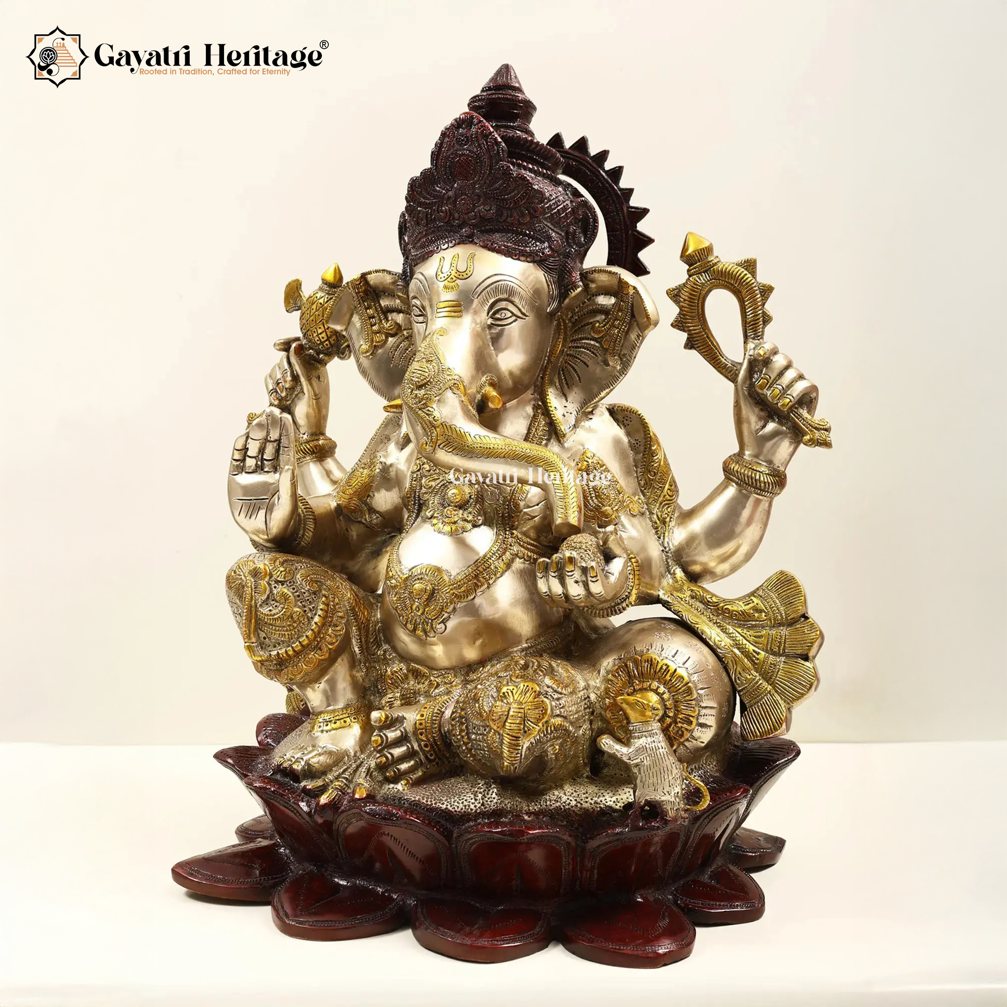 Brass Ganesh Idol – Dual Tone Ganpati Statue | Gayatri Heritage