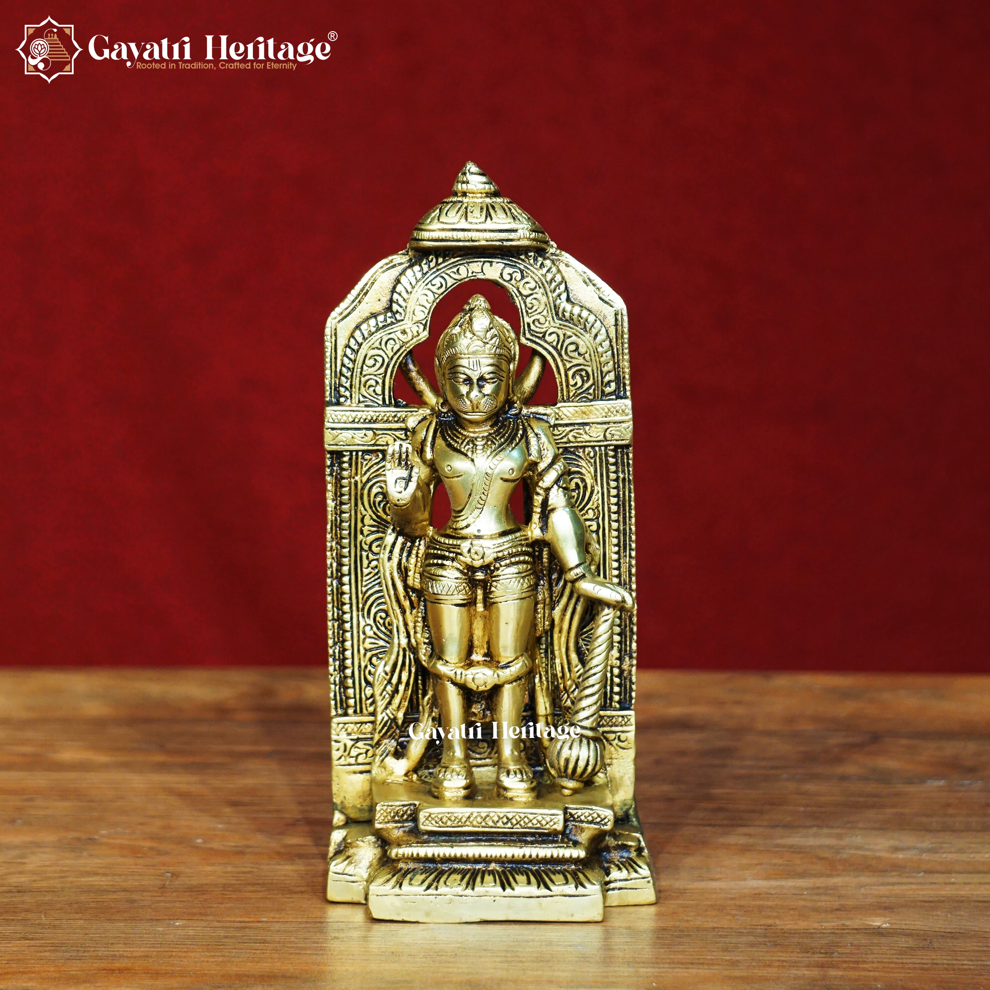 Brass Lord Bajrangi Idol – Hanuman with Prabhavali Frame | Gayatri Heritage