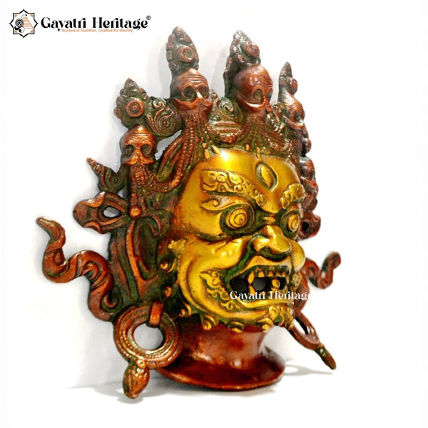 Brass Tibetan Mahakala Mask – Fierce Wall Decor Art | Gayatri Heritage