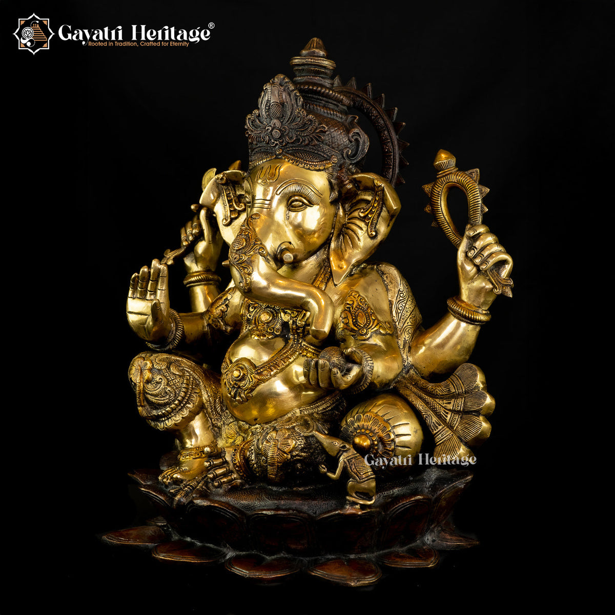 Brass Ganesh on Lotus Base – Divine Decorative Idol | Gayatri Heritage