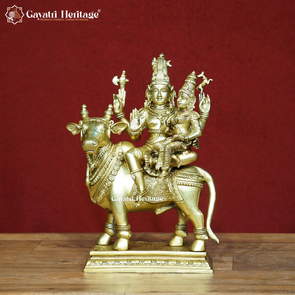 Brass Shiv Parvati with Nandi – Devotional Brass Idol | Gayatri Heritage