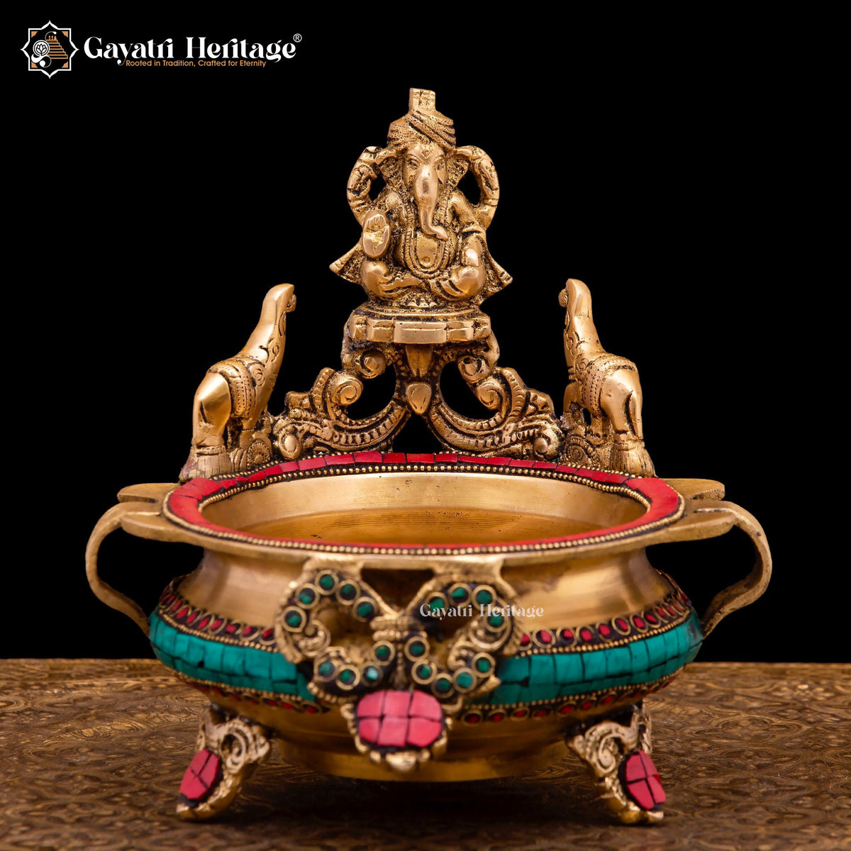 Brass Ganesha Urli with Stone Work – Sacred Tradition & Elegance | Gayatri Heritage