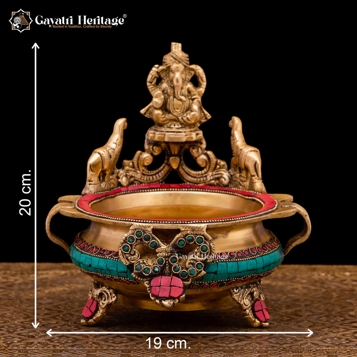 Brass Ganesha Urli with Stone Work – Sacred Tradition & Elegance | Gayatri Heritage