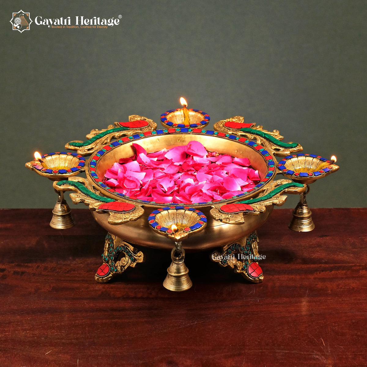 Brass Urli in Stonework – Elegant Décor | Gayatri Heritage