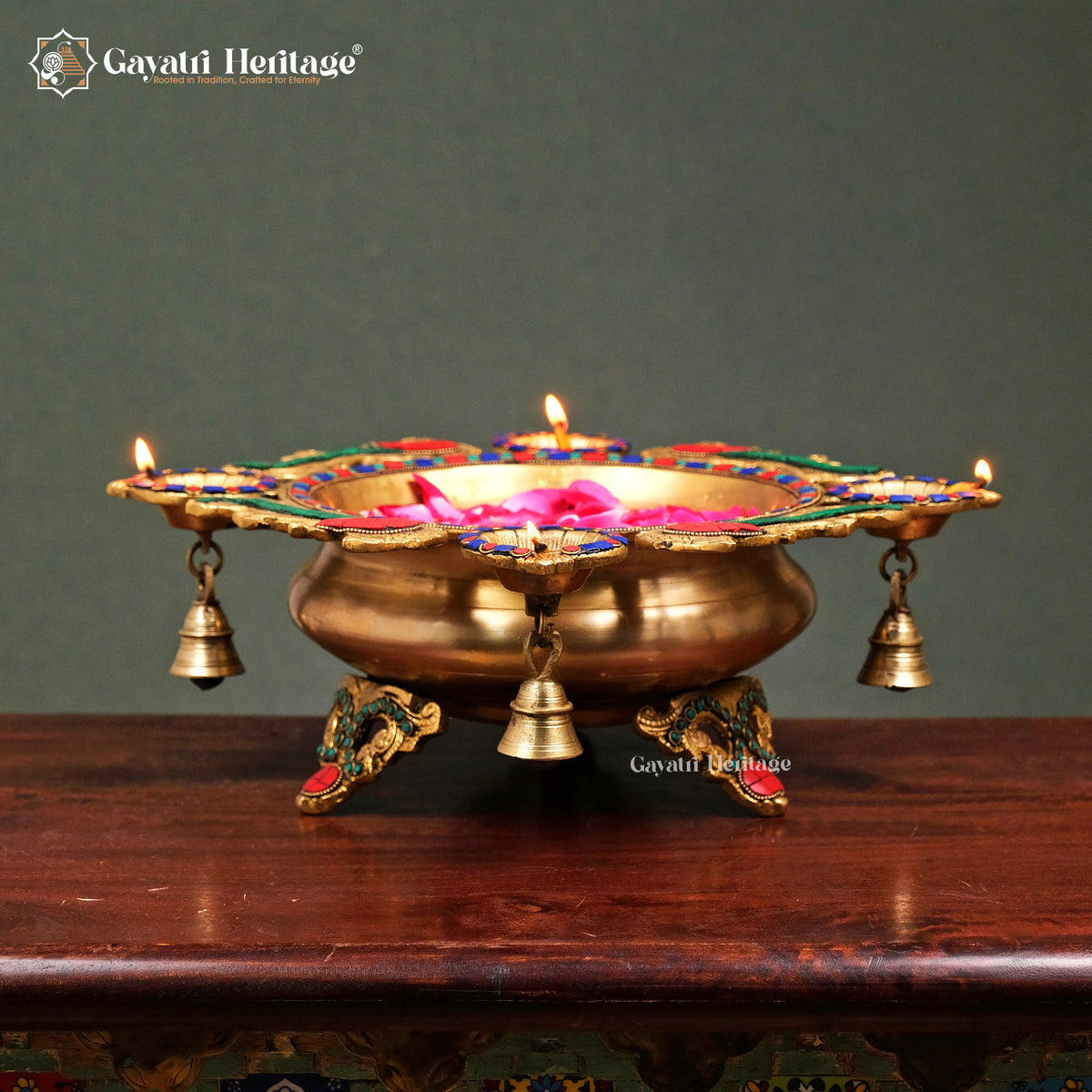 Brass Urli in Stonework – Elegant Décor | Gayatri Heritage