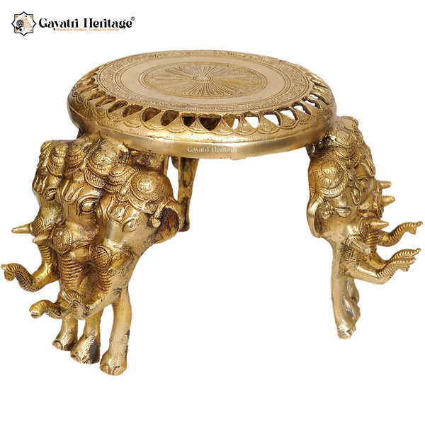 Brass Elephant Pillar Chowki – Decorative Puja Stand | Gayatri Heritage