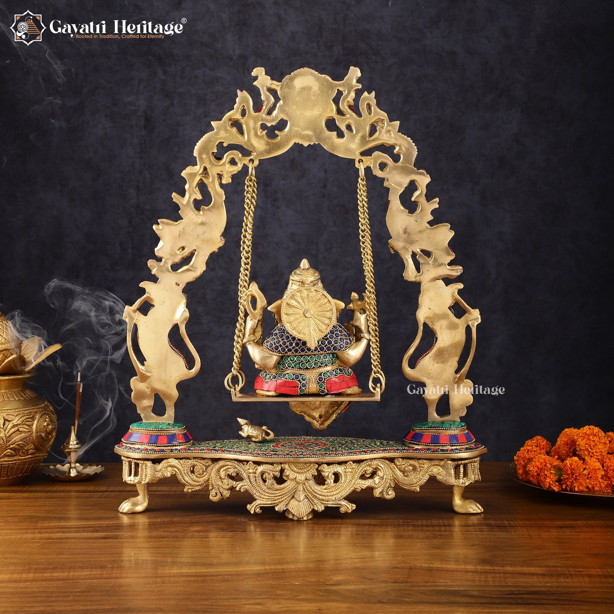 Brass Ganesha Jhula – Stonework Swing for Lord Ganesh | Gayatri Heritage
