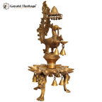 Brass Peacock Lamp with Multiple Diyas – Traditional Elegance | Gayatri Heritage