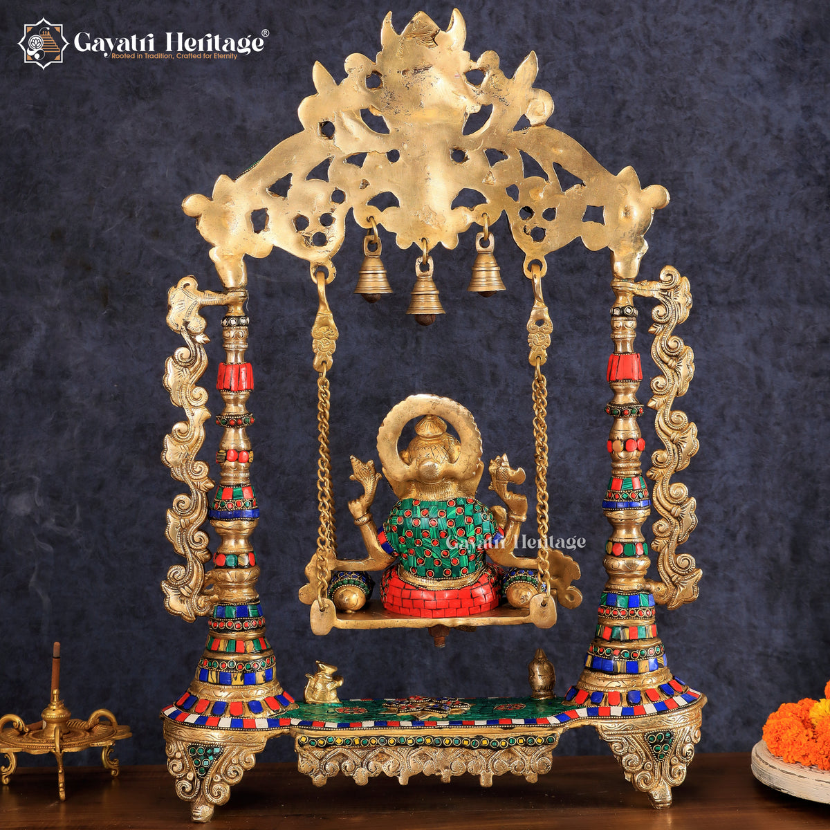 Brass Ganesha Jhula in Stone Work – Divine Décor | Gayatri Heritage