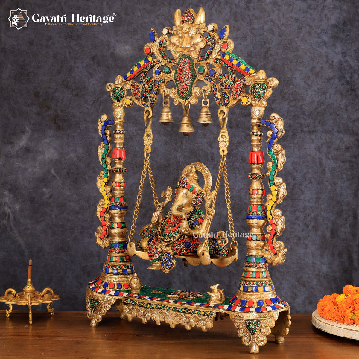 Brass Ganesha Jhula in Stone Work – Divine Décor | Gayatri Heritage