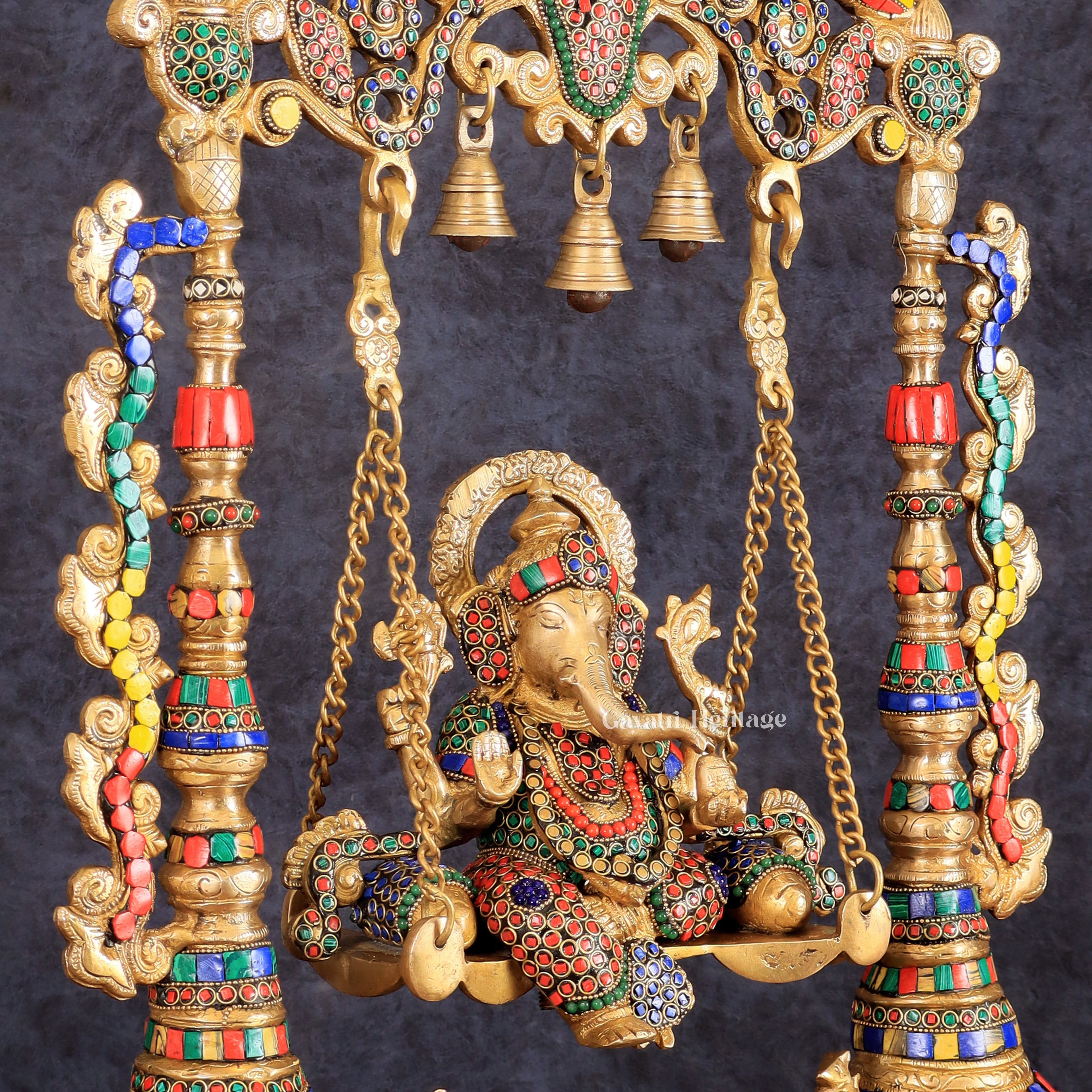 Brass Ganesha Jhula in Stone Work – Divine Décor | Gayatri Heritage