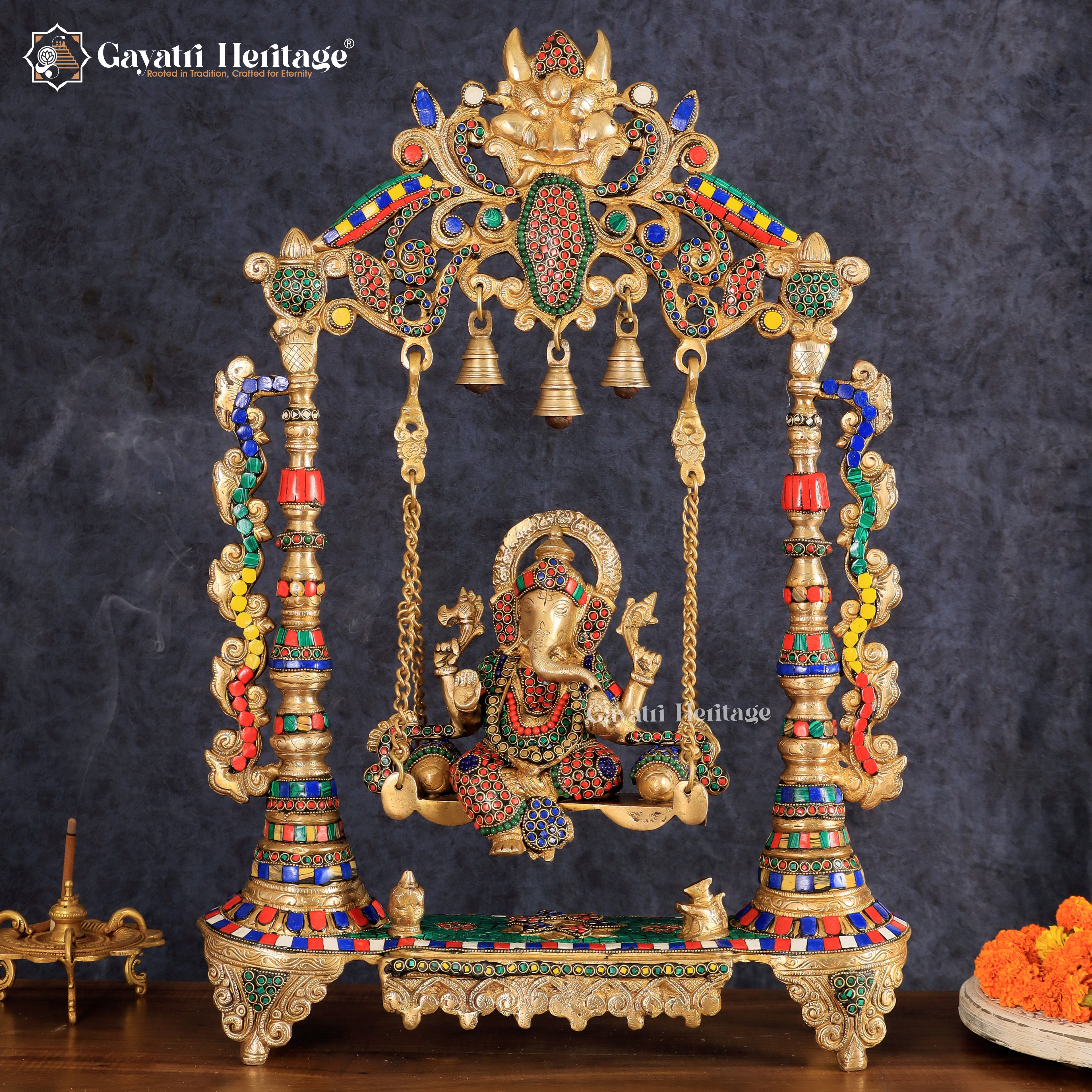 Brass Ganesha Jhula in Stone Work – Divine Décor | Gayatri Heritage