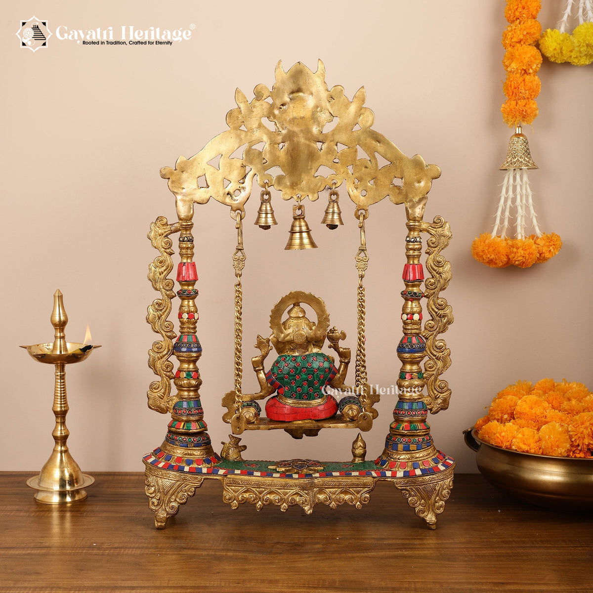 Brass Vinayagar Jhula in Stone Work – Divine Decor | Gayatri Heritage