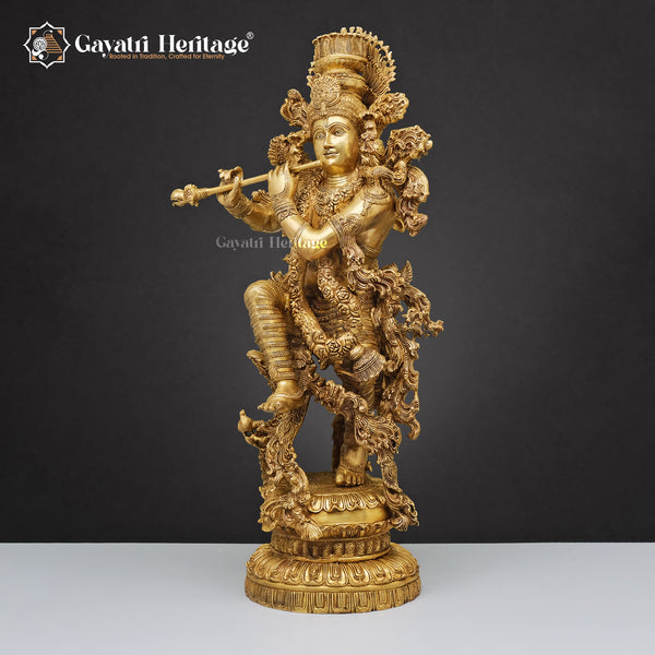 Brass Superbly Embellished Krishna Playing Flute – Divine Musical Elegance | Gayatri Heritage