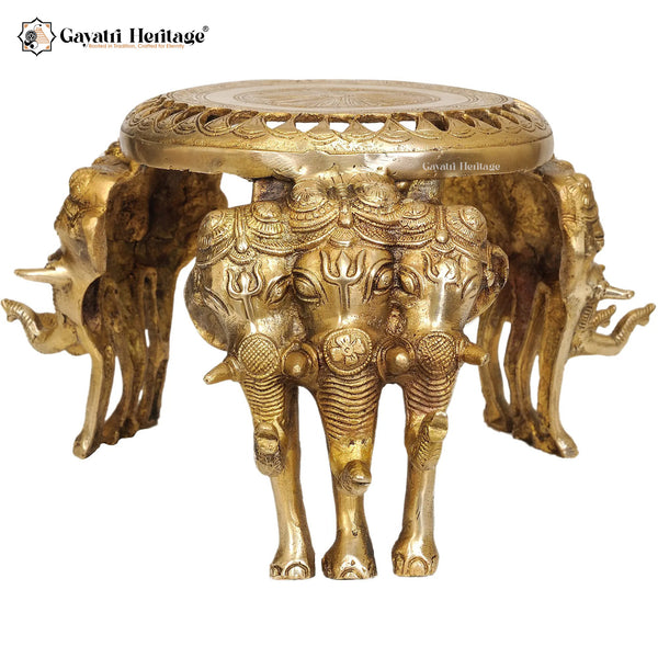 Brass Elephant Pillar Chowki – Decorative Puja Stand | Gayatri Heritage