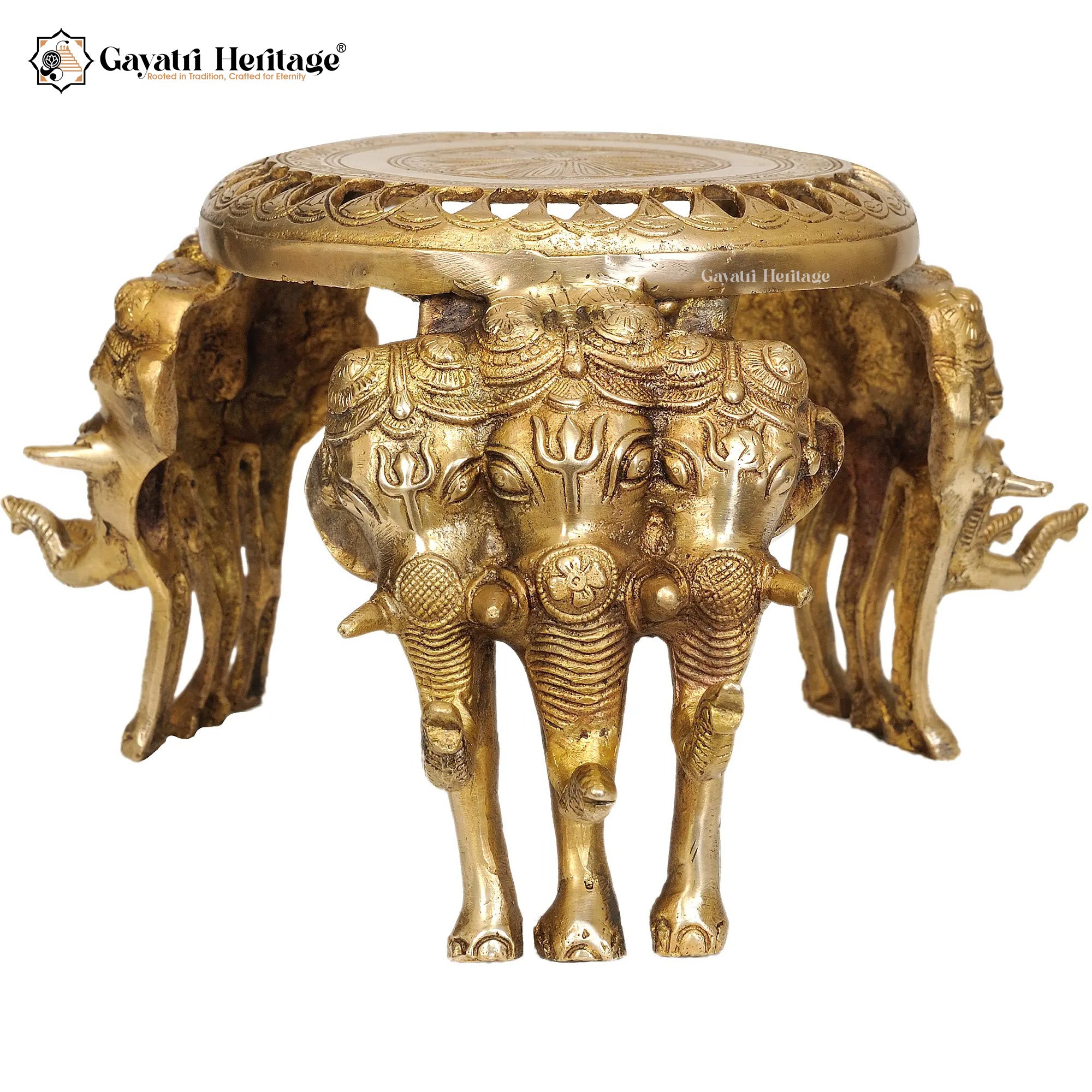 Brass Elephant Pillar Chowki – Decorative Puja Stand | Gayatri Heritage
