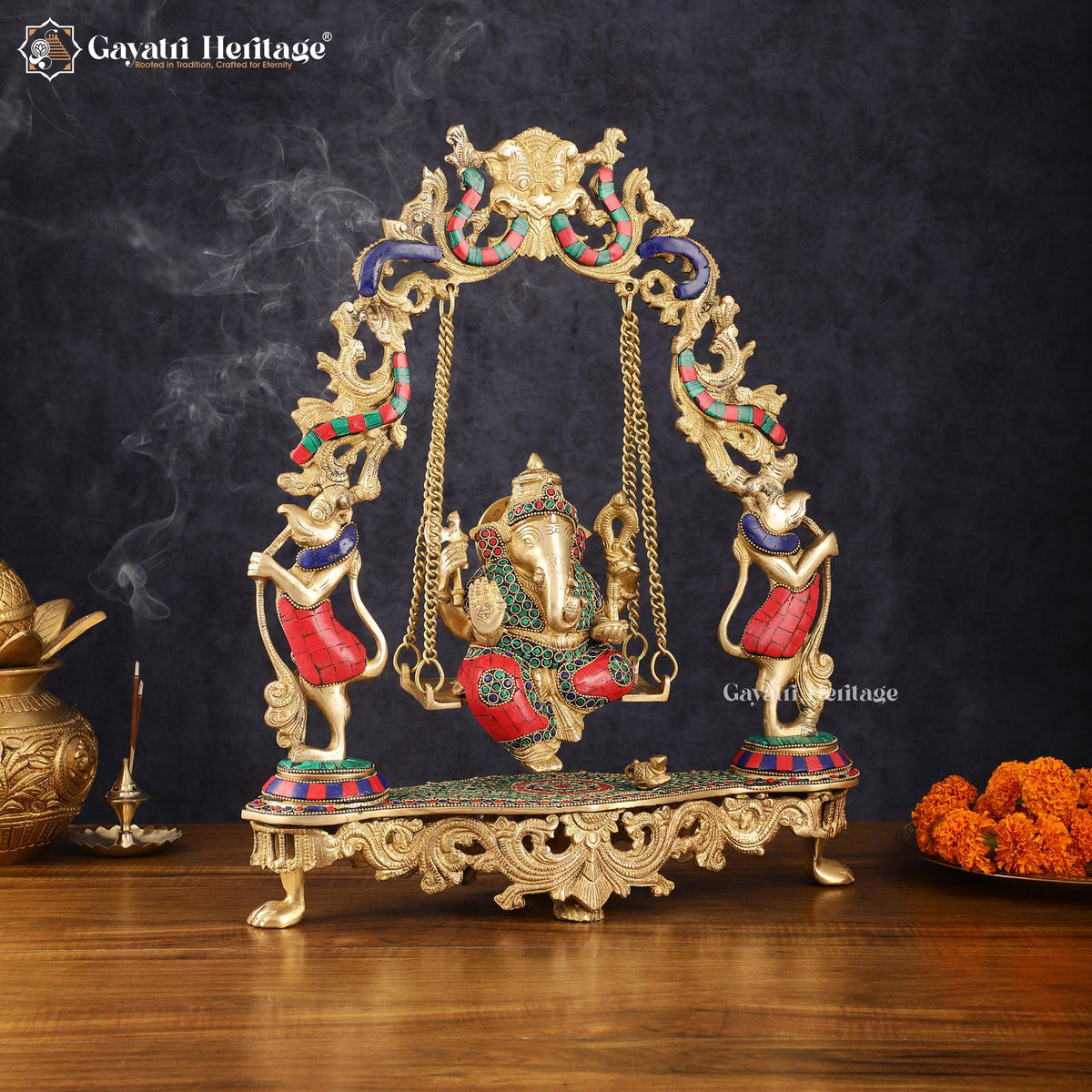 Brass Ganesha Jhula – Stonework Swing for Lord Ganesh | Gayatri Heritage