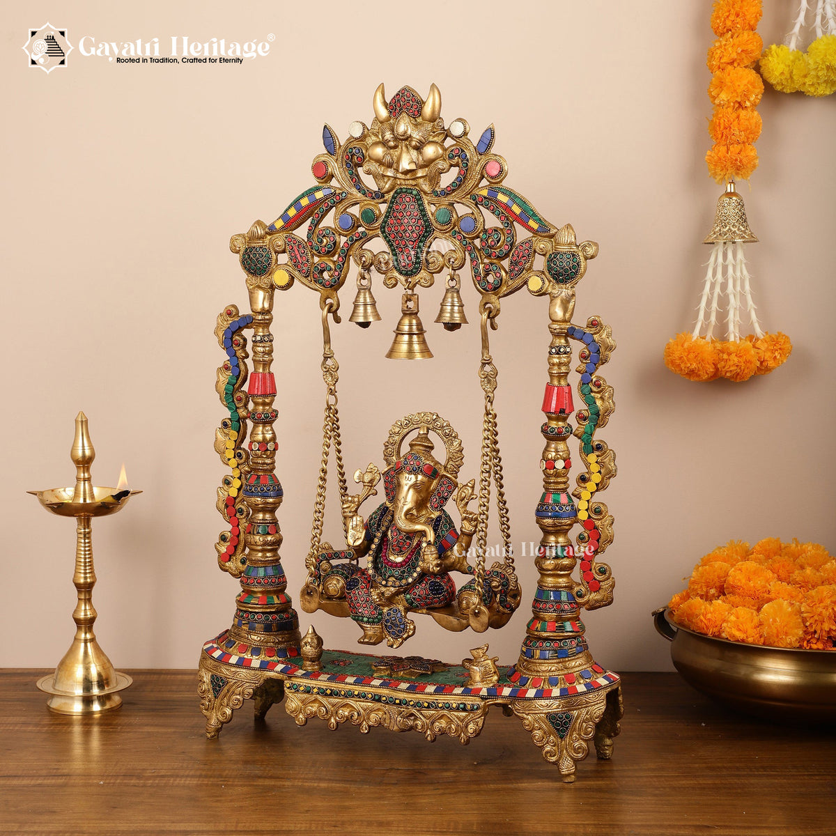 Brass Vinayagar Jhula in Stone Work – Divine Decor | Gayatri Heritage