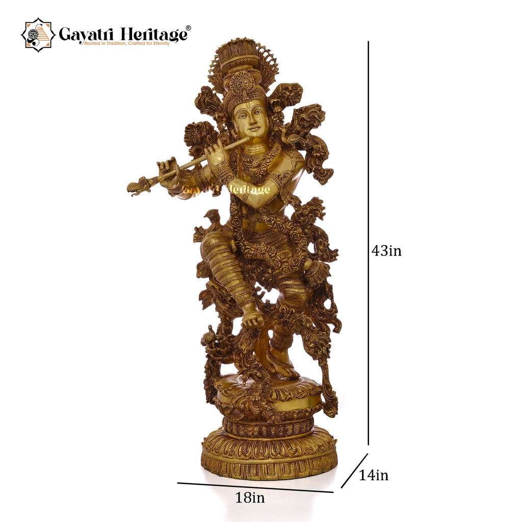 Brass Superbly Embellished Krishna Playing Flute – Divine Musical Elegance | Gayatri Heritage