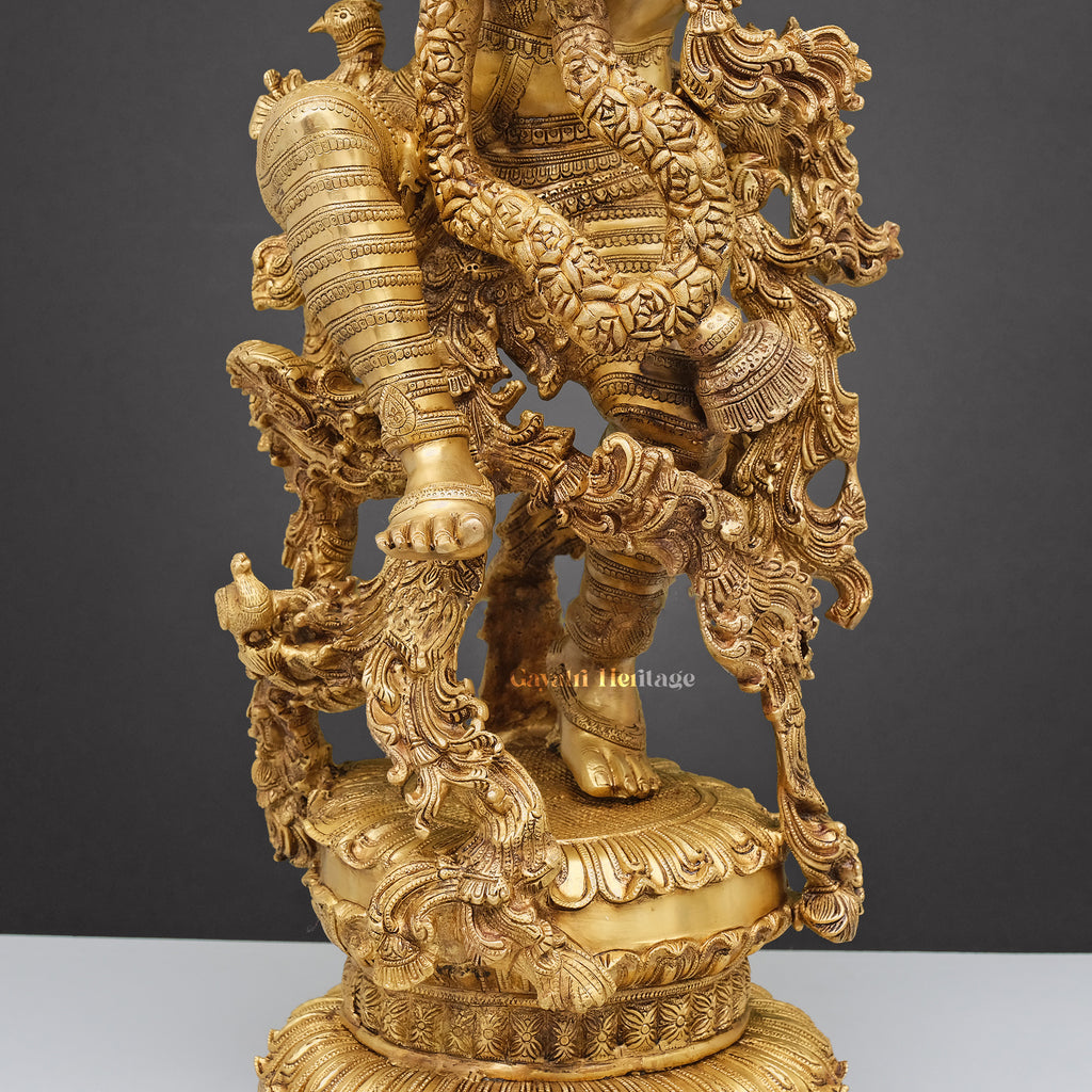 Brass Superbly Embellished Krishna Playing Flute – Divine Musical Elegance | Gayatri Heritage