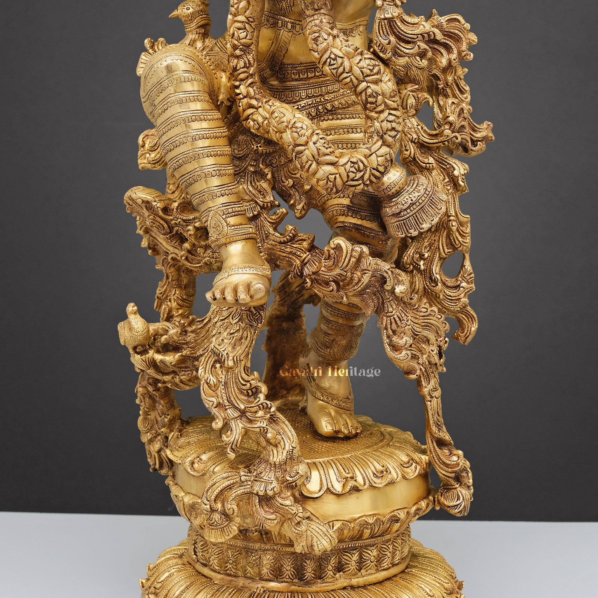 Brass Superbly Embellished Krishna Playing Flute – Divine Musical Elegance | Gayatri Heritage