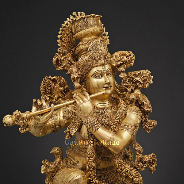 Brass Superbly Embellished Krishna Playing Flute – Divine Musical Elegance | Gayatri Heritage