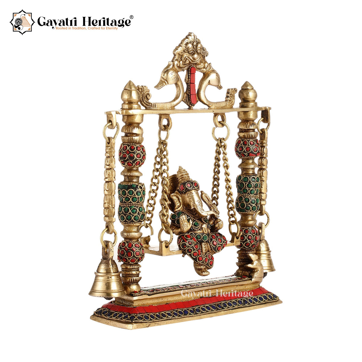 Brass Small Size Ganesh Jhula in Stone Work – Divine Decor | Gayatri Heritage