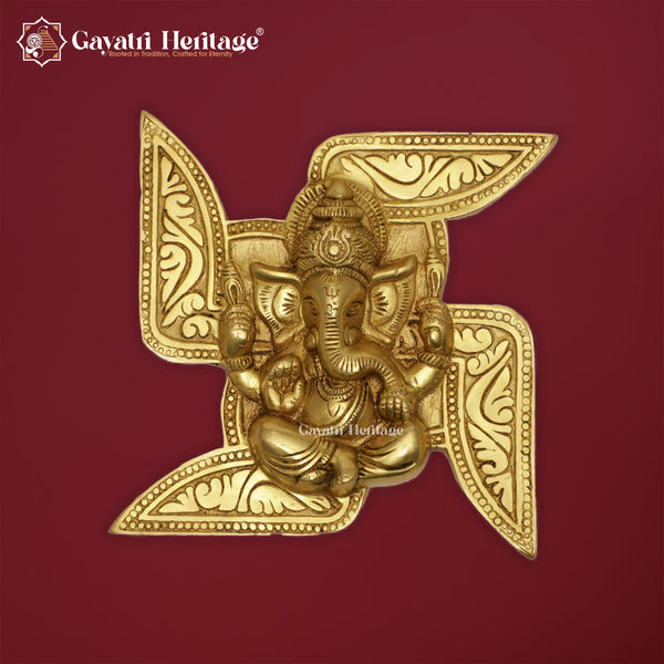 Brass Wall Swasthik Ganesh – Sacred Symbol for Your Home | Gayatri Heritage