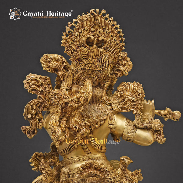 Brass Superbly Embellished Krishna Playing Flute – Divine Musical Elegance | Gayatri Heritage