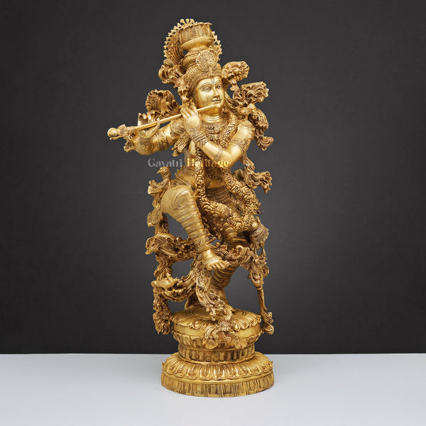 Brass Superbly Embellished Krishna Playing Flute – Divine Musical Elegance | Gayatri Heritage