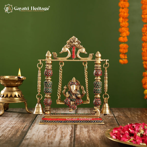 Brass Small Size Ganesh Jhula in Stone Work – Divine Decor | Gayatri Heritage
