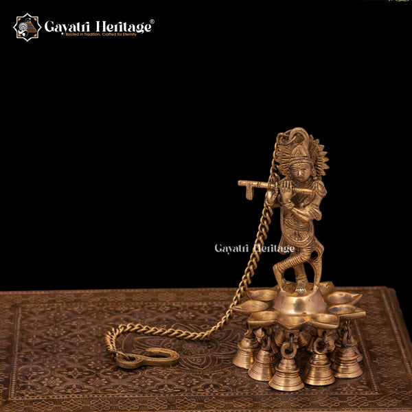 Brass Wall Hanging Krishna Diya – Light of Divine Grace | Gayatri Heritage