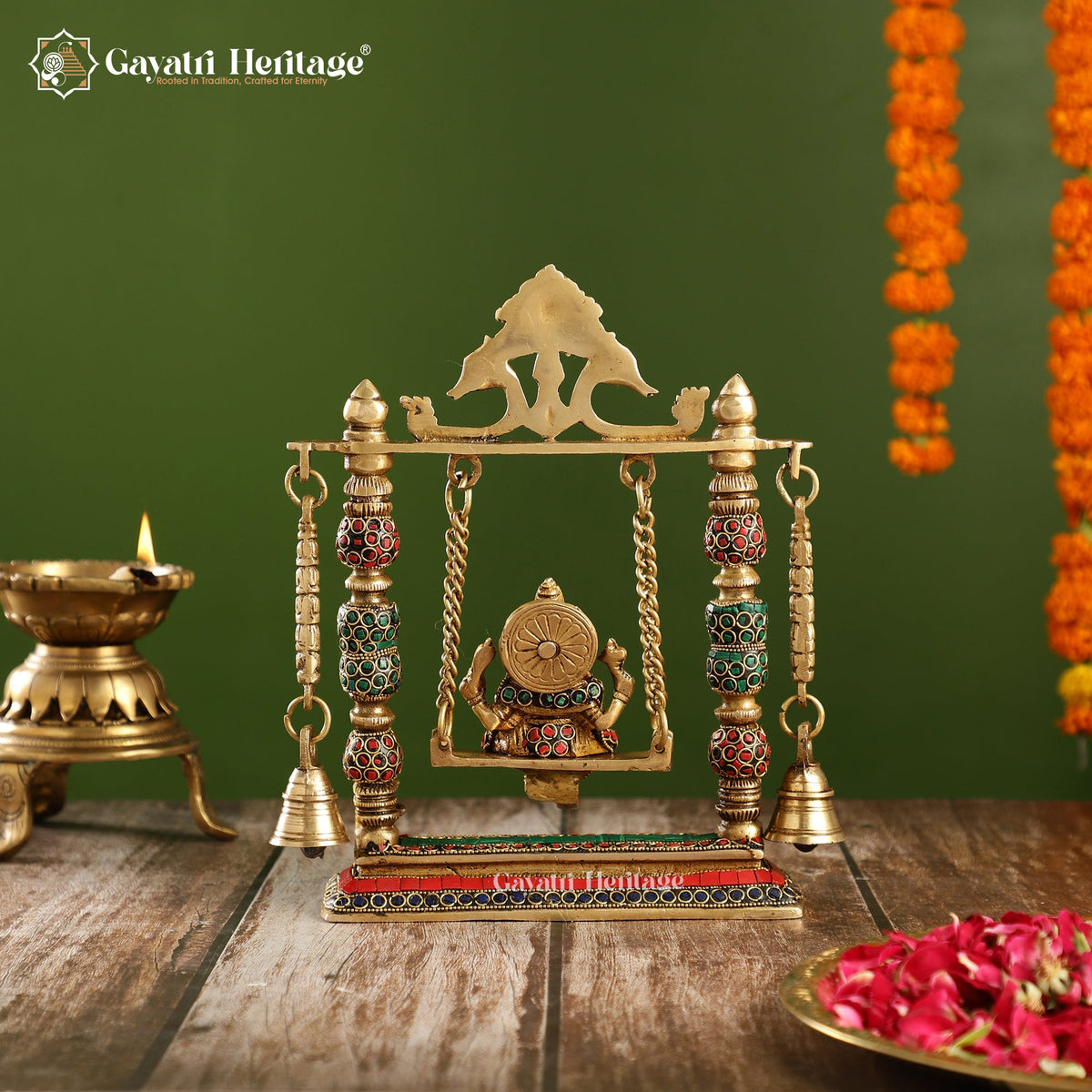 Brass Small Size Ganesh Jhula in Stone Work – Divine Decor | Gayatri Heritage