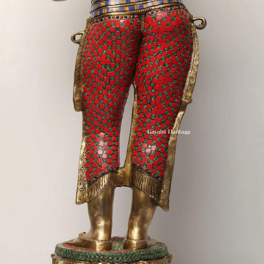 Brass Welcome Lady Statue with Stone Work – Divine Greeting Décor | Gayatri Heritage