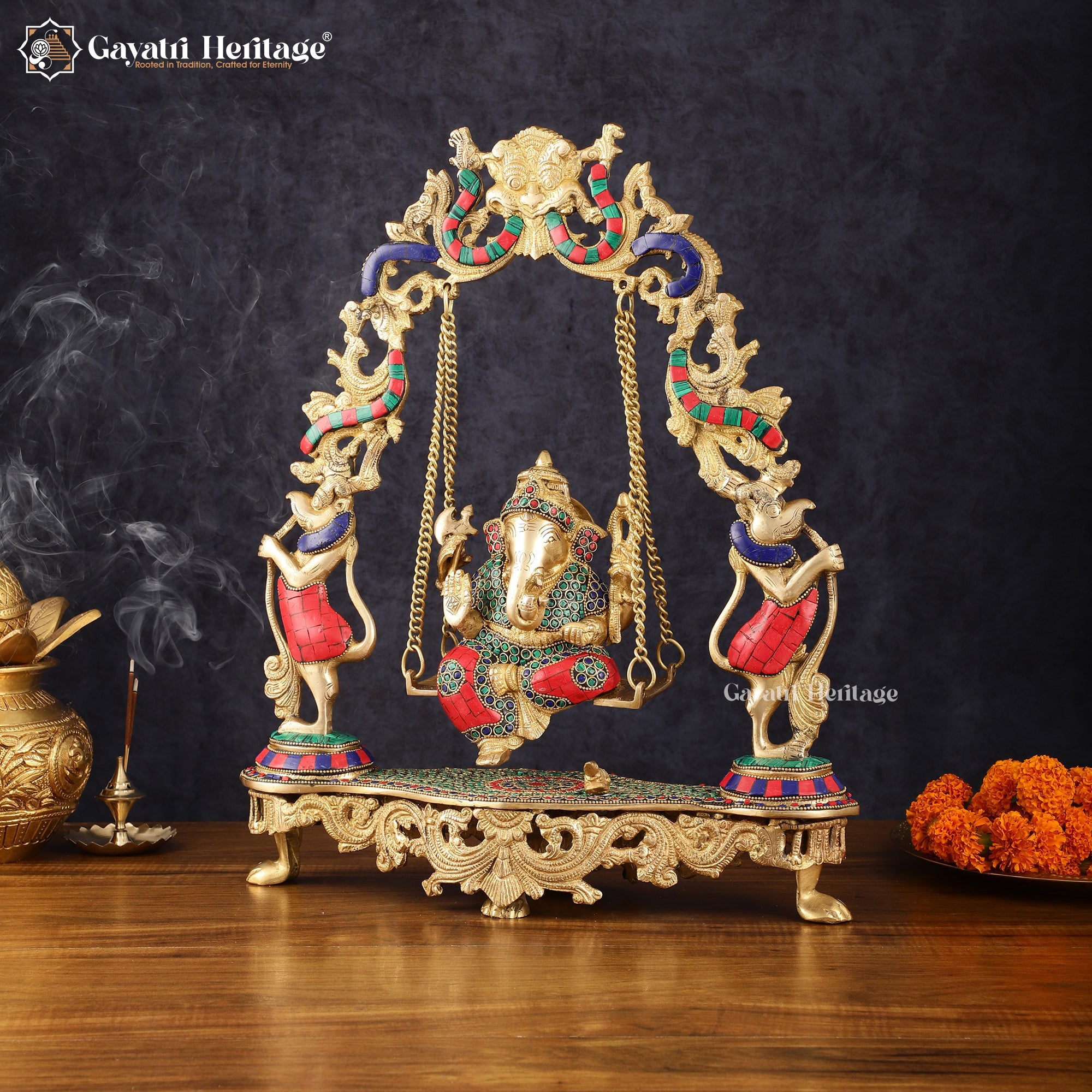 Brass Ganesha Jhula – Stonework Swing for Lord Ganesh | Gayatri Heritage