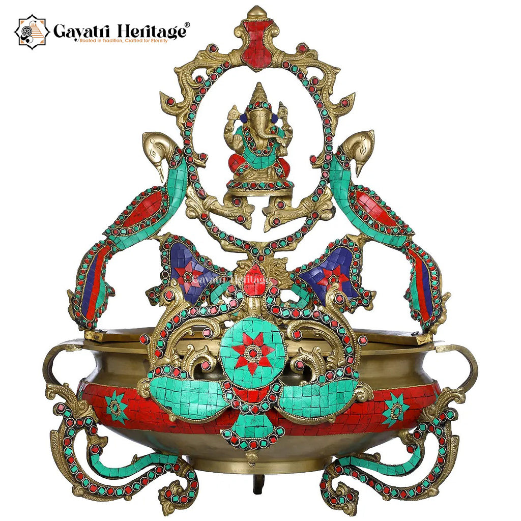 Brass Ganesh Urli with Stone Work – Divine Home Decor