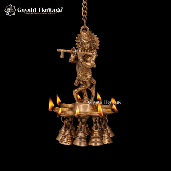 Brass Wall Hanging Krishna Diya – Light of Divine Grace | Gayatri Heritage