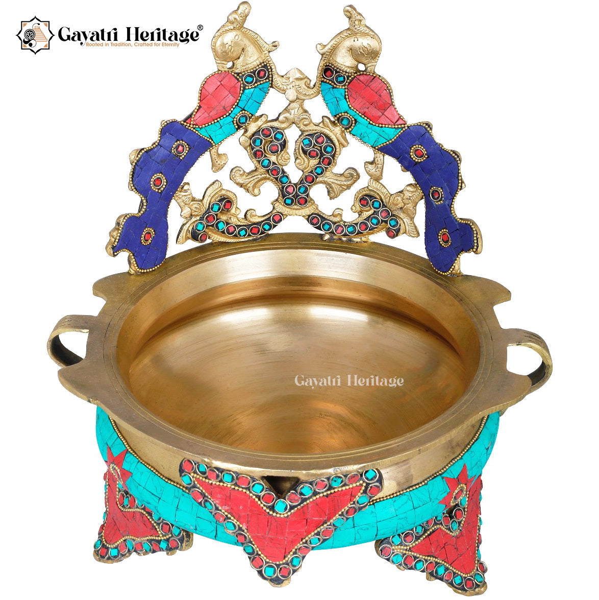 Brass Double-Sided Peacock Design Urli – Elegant Traditional Decor