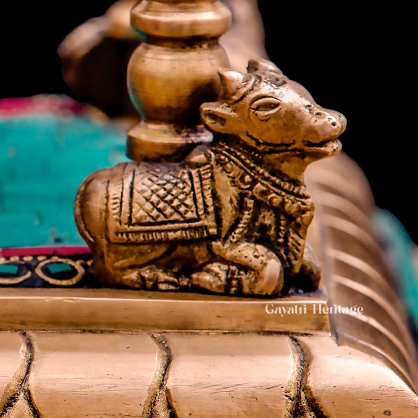 Elegant Brass Temple with Stone Work and Nandi at Corners – Sacred Design for Your Home Mandir | Gayatri Heritage