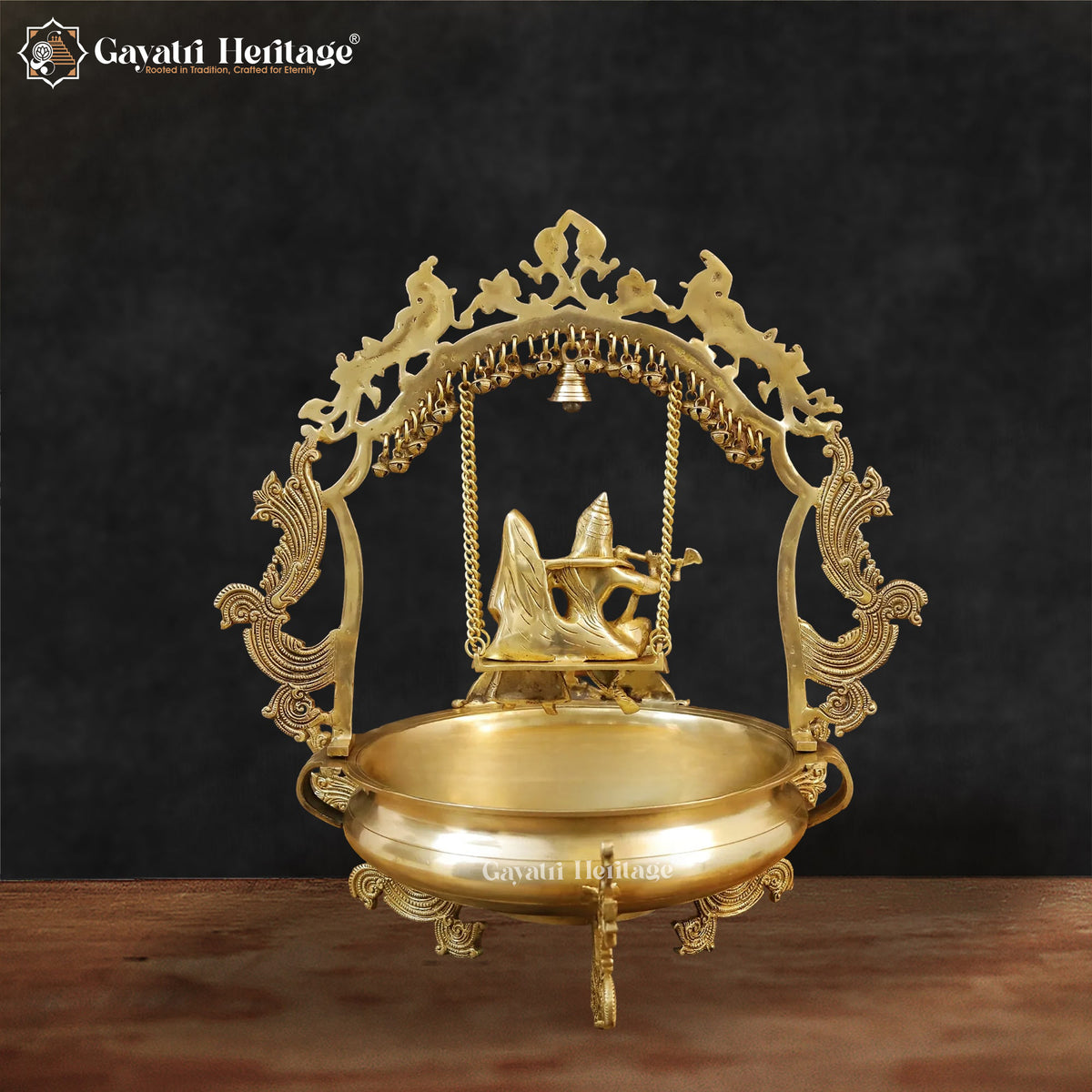 Brass Radha Krishna Urli in Antique Finish – Divine Decor | Gayatri Heritage